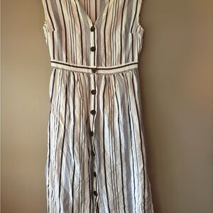 LOFT Striped Button-Down Midi Dress - Blue and White